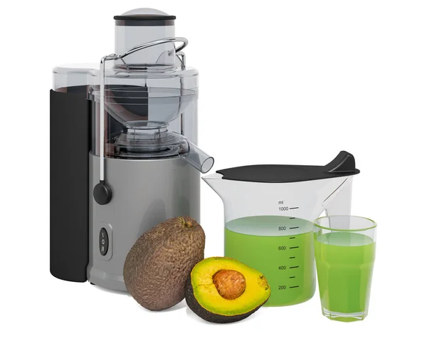 Avocado juice with electric juicer, 3D rendering — Stock Photo, Image