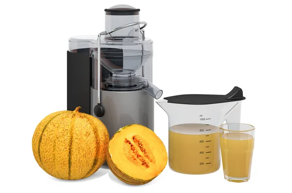 Melon juice with electric juicer, 3D rendering — Stock Photo, Image