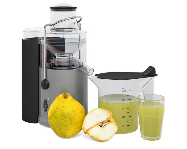 Quince juice with electric juicer, 3D rendering — Stock Photo, Image