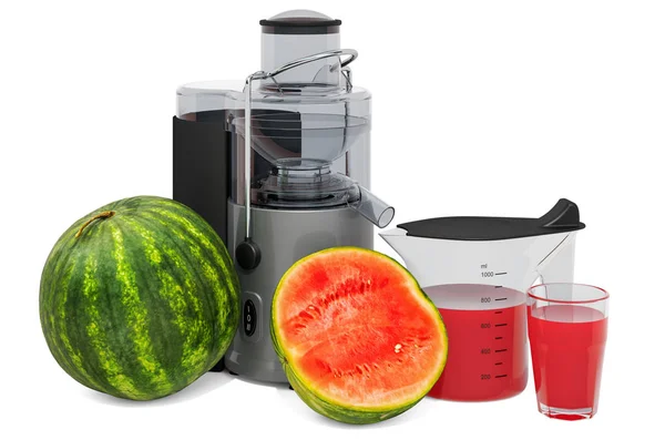Watermelon juice with electric juicer, 3D rendering — Stock Photo, Image