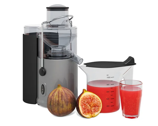 Common fig juice with electric juicer, 3D rendering — Stock Photo, Image