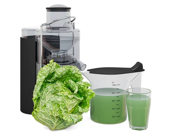 Savoy cabbage juice with electric juicer, 3D rendering — Stock Photo, Image