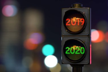Gece şehrinde 2020 numaralı trafik ışığı, 3D görüntüleme