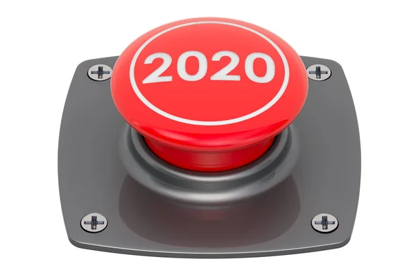 Botón rojo 2020, renderizado 3D — Foto de Stock
