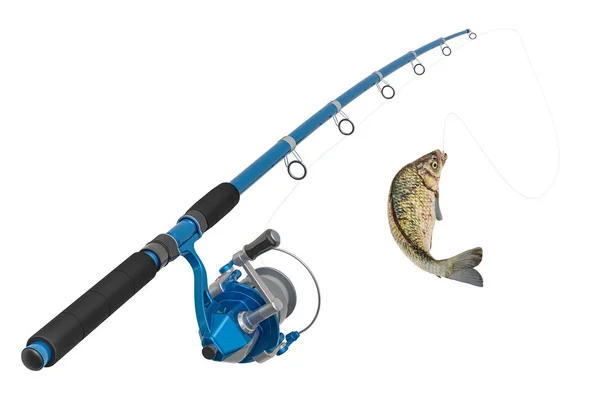 Fishing rod with fish, 3D rendering — Stock Photo, Image