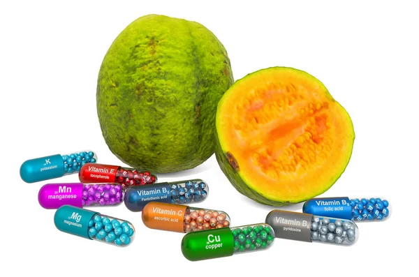 Közönséges guava vitaminok és ásványi anyagok, 3D-s kiolvasztás — Stock Fotó
