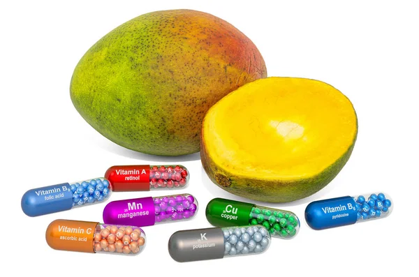 Mangó-vitaminok és ásványi anyagok, 3D-s kiolvasztás — Stock Fotó