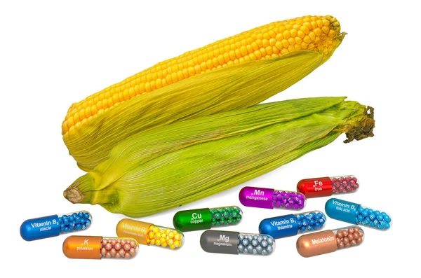 Vitaminok és ásványi anyagok kukoricából, 3D-s kiolvasztás — Stock Fotó