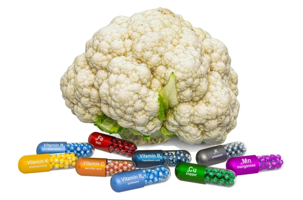 Karfiol vitaminok és ásványi anyagok, 3D-s kiolvasztás — Stock Fotó