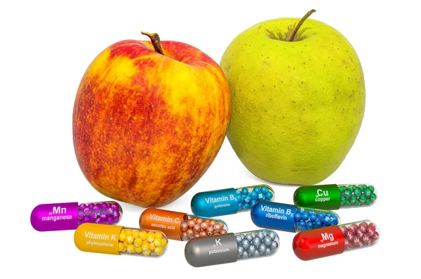 Vitamins and minerals of apple, 3D rendering — Stock Photo, Image