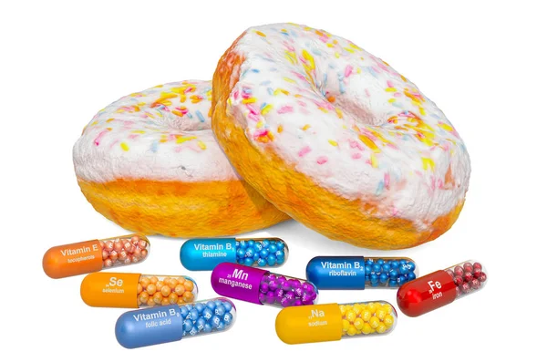 Витамины и минералы из пончиков, 3D рендеринг — стоковое фото