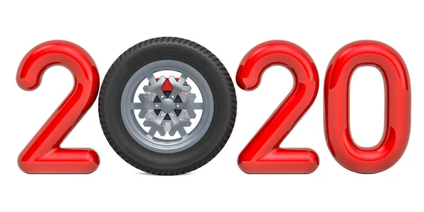 2020 auto conceito com roda de carro, renderização 3D — Fotografia de Stock