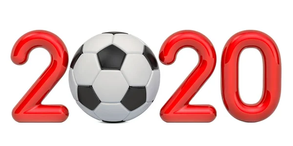 Fútbol 2020 con balón de fútbol, concepto. Renderizado 3D — Foto de Stock