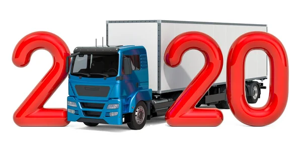 Concetto 2020 con camion di consegna, rendering 3D — Foto Stock