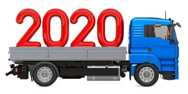 Вантажівка з 2020 року, новорічна концепція. 3D візуалізація — стокове фото