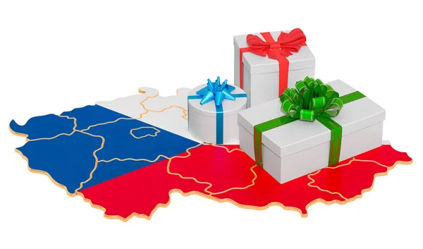 Geschenkdozen op de kaart van Tsjechië — Stockfoto