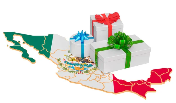 Caixas de presente no mapa mexicano — Fotografia de Stock