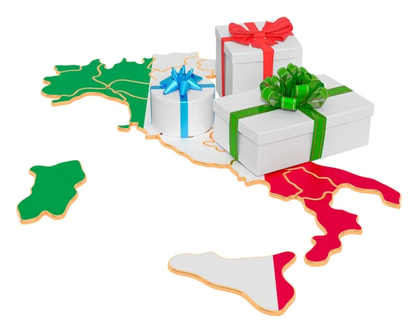 Geschenkdozen op de Italiaanse kaart — Stockfoto