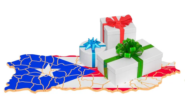 Gift boxes on the Puerto Rican map — Stock Photo, Image