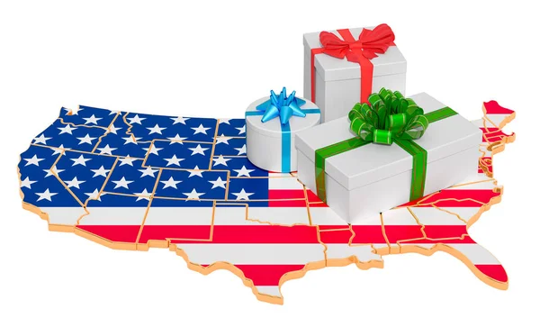 Geschenkboxen auf der US-Landkarte — Stockfoto