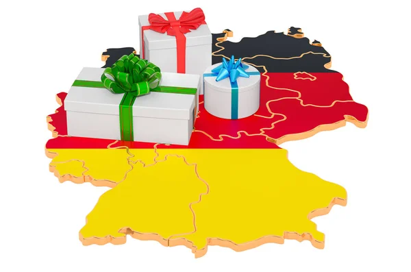 Geschenkdozen op de Duitse kaart — Stockfoto