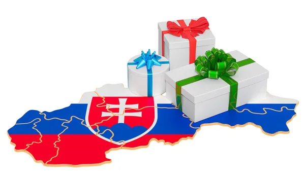 Coffrets cadeaux sur la carte slovaque — Photo