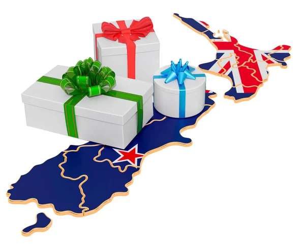 Scatole regalo sulla mappa della Nuova Zelanda — Foto Stock