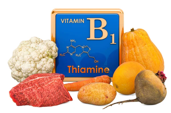 Τρόφιμα με υψηλότερη περιεκτικότητα σε βιταμίνη Β1, θειαμίνη. 3d απόδοση — Φωτογραφία Αρχείου