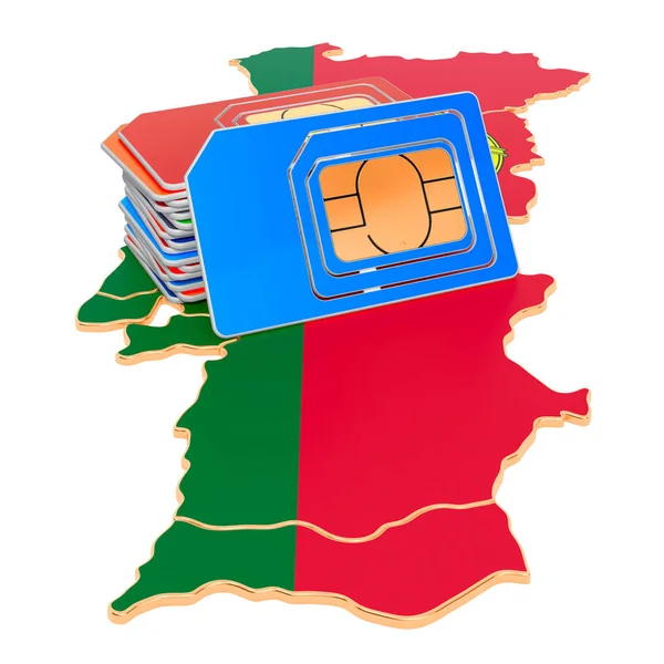 Karty SIM na mapie Portugalii — Zdjęcie stockowe