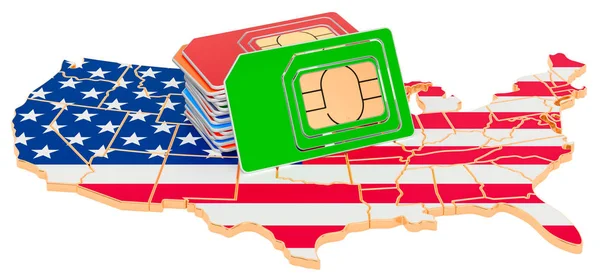 Cartes SIM sur la carte des États-Unis — Photo