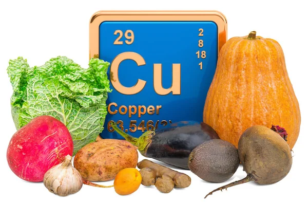Alimentos mais altos em cobre, renderização 3D — Fotografia de Stock