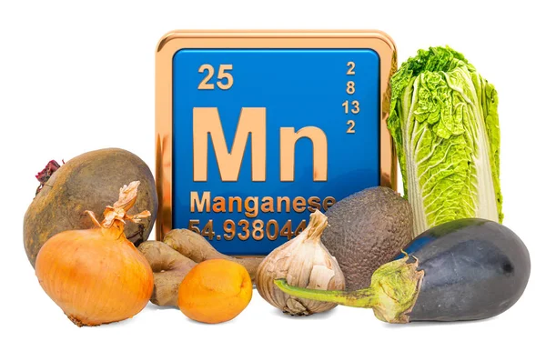 Lebensmittel mit dem höchsten Gehalt an Mangan, 3D-Darstellung — Stockfoto