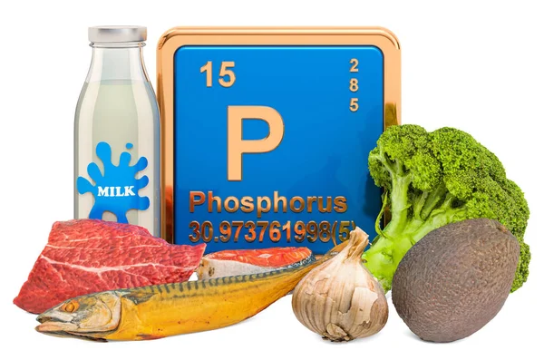 Aliments les plus riches en phosphore, rendu 3D — Photo