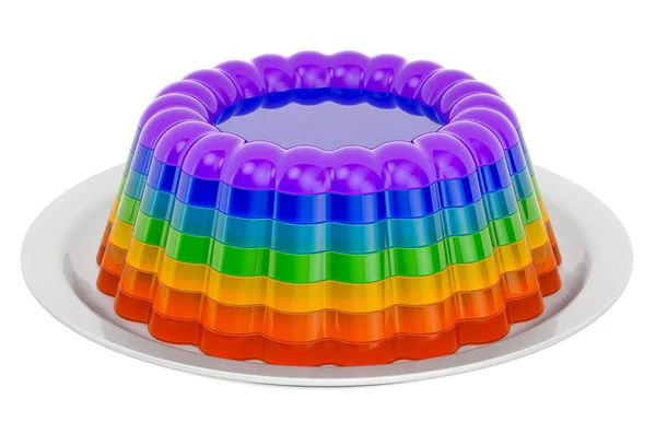 Радужное желе на тарелке, 3D рендеринг — стоковое фото