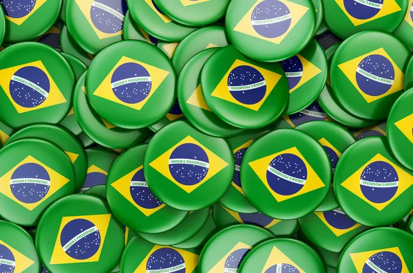 Emblemas com bandeira do Brasil, renderização 3D — Fotografia de Stock