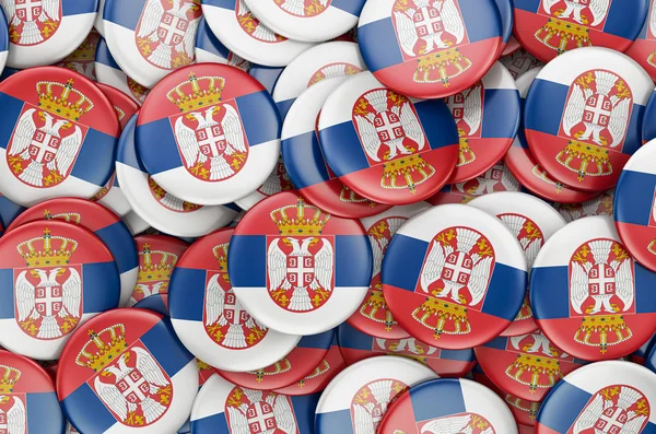 Badges with flag of Serbia, 3D rendering