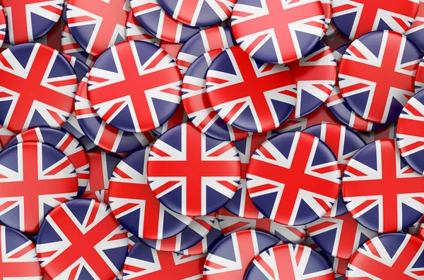 Distintivos com bandeira do Reino Unido, renderização 3D — Fotografia de Stock