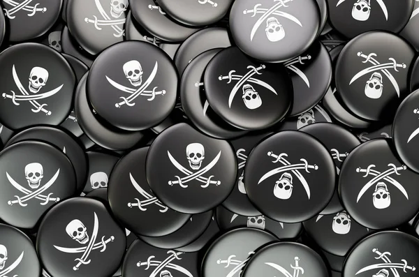 Badges met piraterij vlag, 3d weergave — Stockfoto