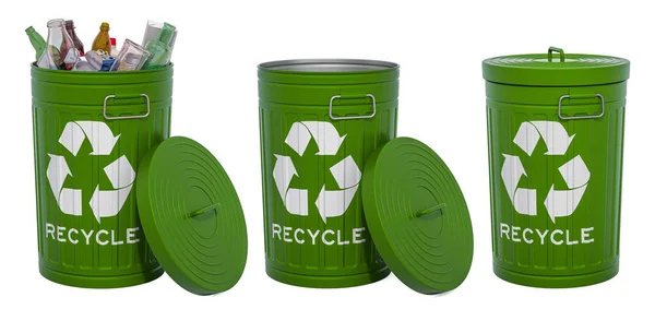 Reciclagem verde latas de lixo metálico — Fotografia de Stock