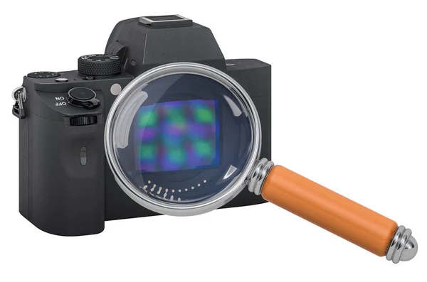 Digital camera with magnifier, 3D rendering — Stock Photo, Image