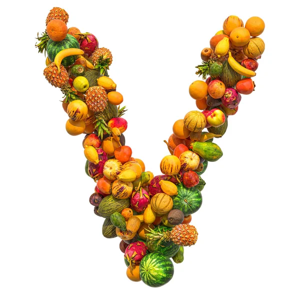 Letra V, fuente de fruta. Renderizado 3D — Foto de Stock