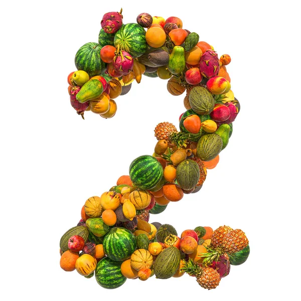 Numero 2 dalla frutta, rendering 3D — Foto Stock