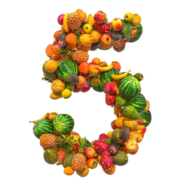 Numéro 5 à partir de fruits, rendu 3D — Photo