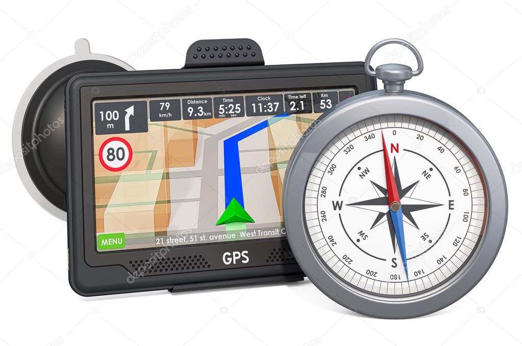 GPS navigation and compass, 3D rendering