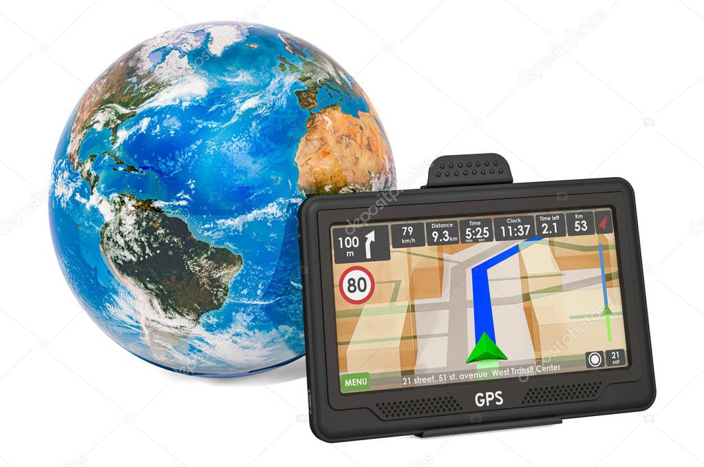 GPS navigation with Earth Globe, 3D rendering