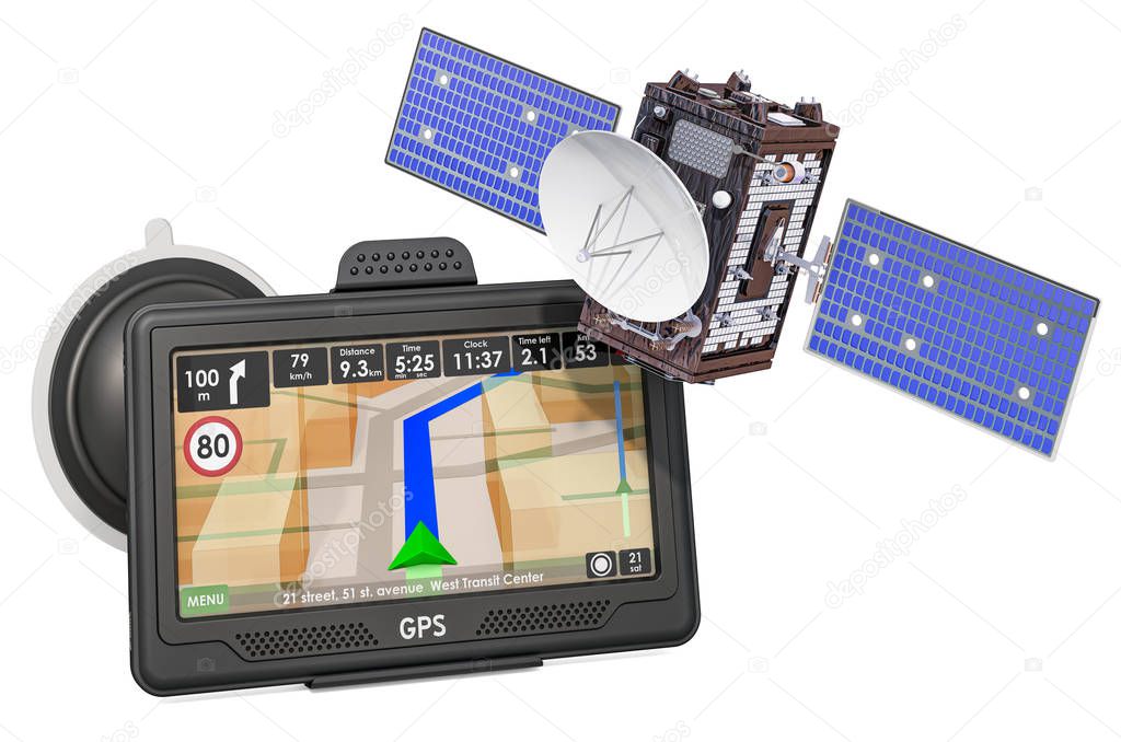 GPS navigator with satellite, 3D rendering