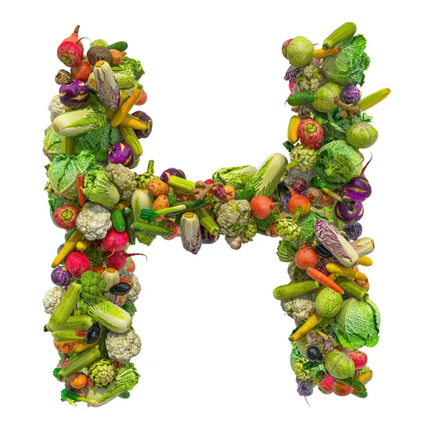 Carta H, fonte de vegetais. Renderização 3D — Fotografia de Stock