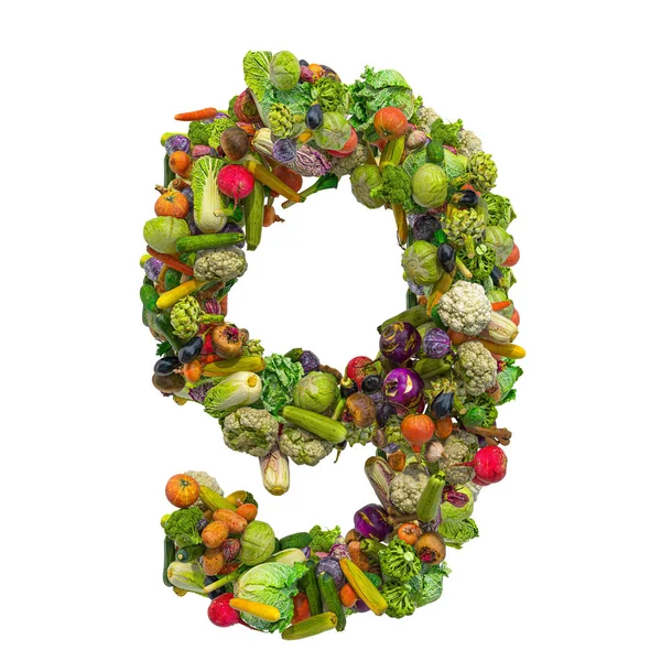 Número 9 de vegetais, renderização 3D — Fotografia de Stock