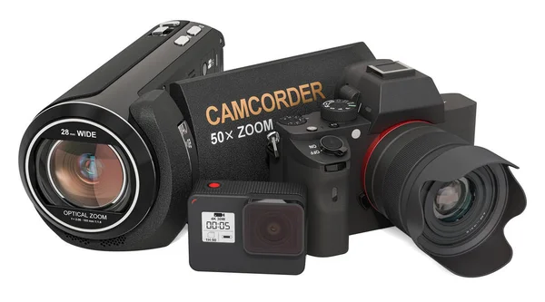 Fotocamera digitale, videocamera e action camera. Rendering 3D — Foto Stock
