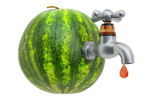 Wassermelonensaft. Wassermelone mit Wasserhahn, 3D-Rendering — Stockfoto